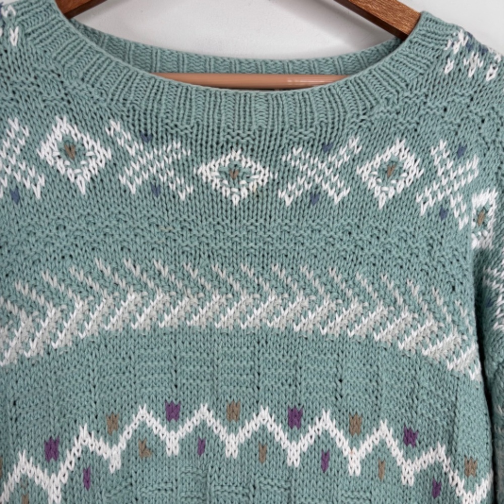 Vintage LL Bean Sweater Geometric Cottage Boho Retro Grandma Coastal Cotton - Picture 2 of 9